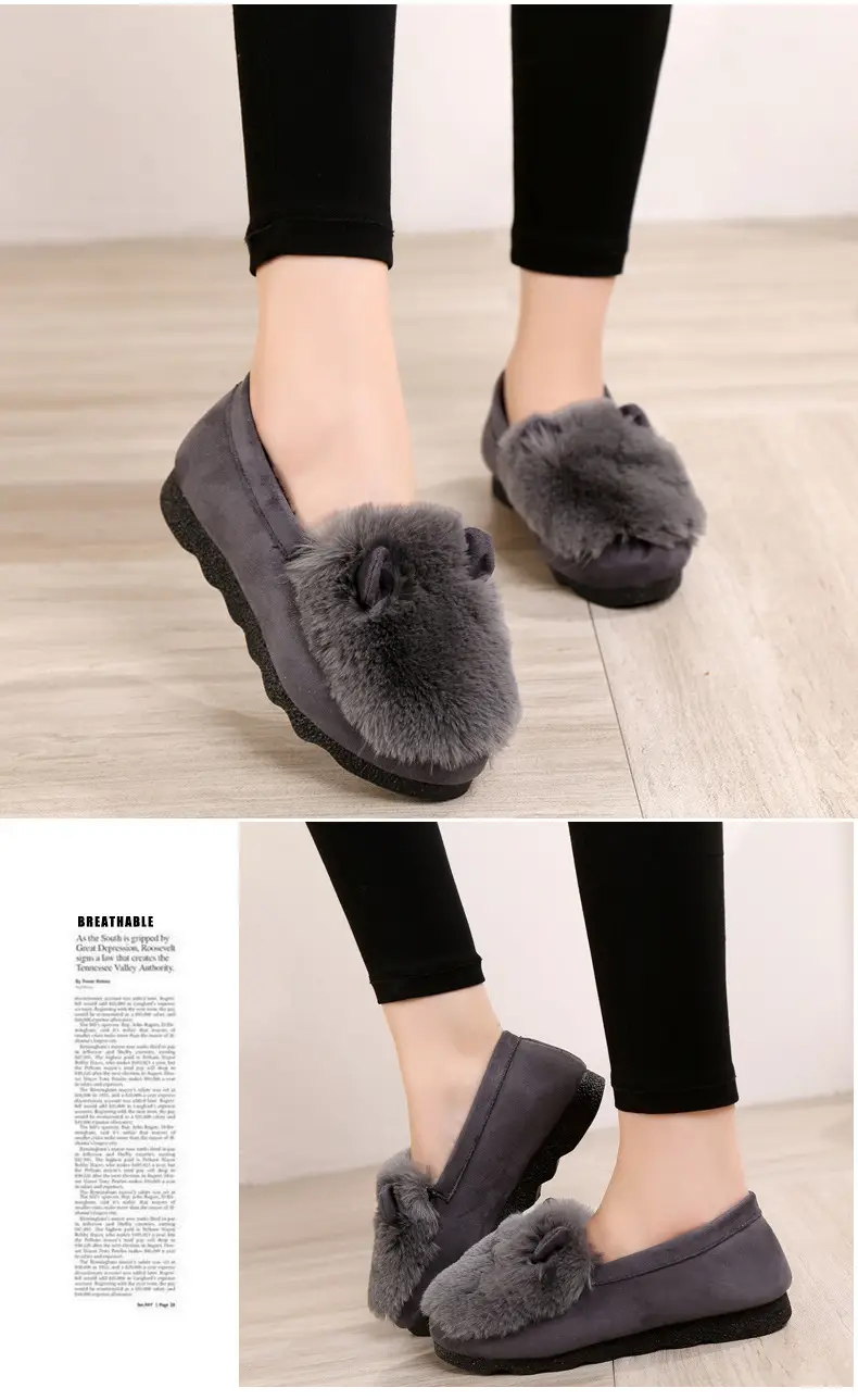 Rabbit Ear Furry Shoes for Women, Fleece-Lined Warm Loafers, 2025 New Autumn and Winter Versatile Flat-Soled Women's Cotton Shoes for Outdoor Wear — feature 12