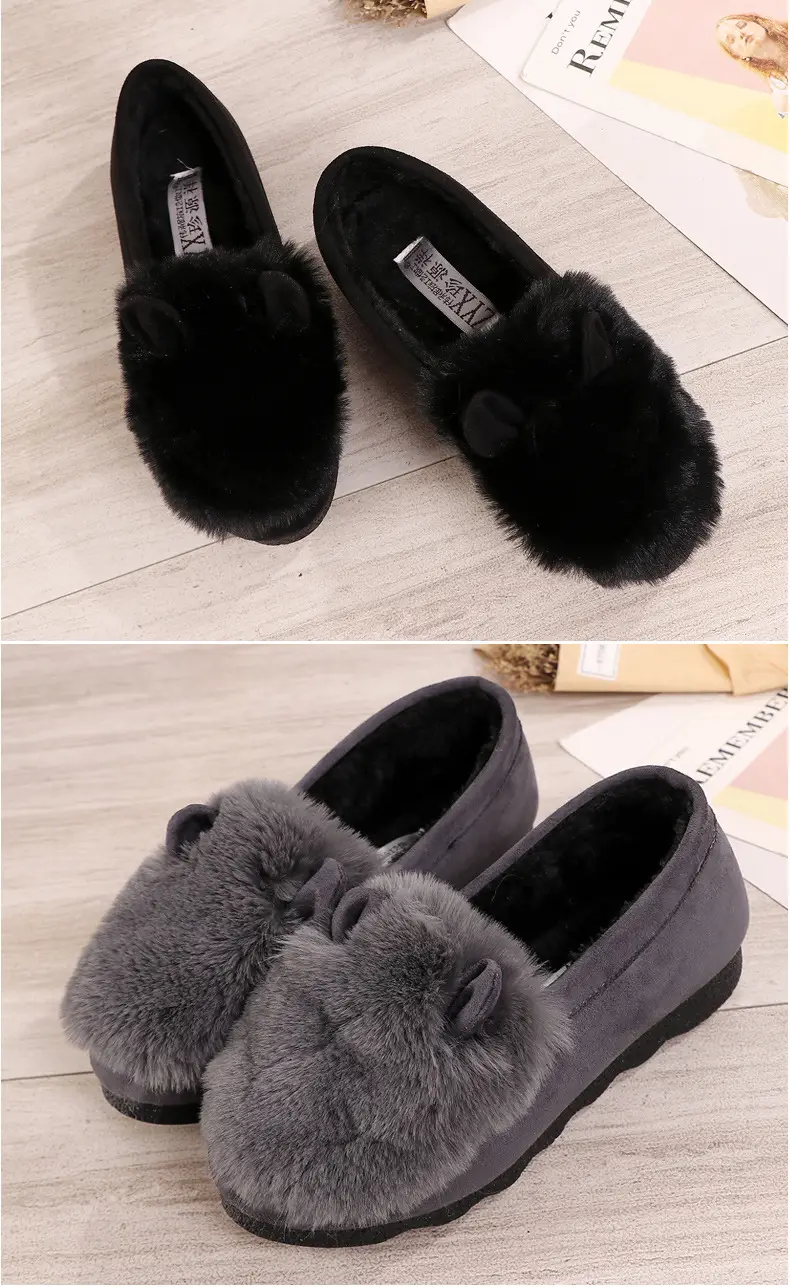 Rabbit Ear Furry Shoes for Women, Fleece-Lined Warm Loafers, 2025 New Autumn and Winter Versatile Flat-Soled Women's Cotton Shoes for Outdoor Wear — feature 19