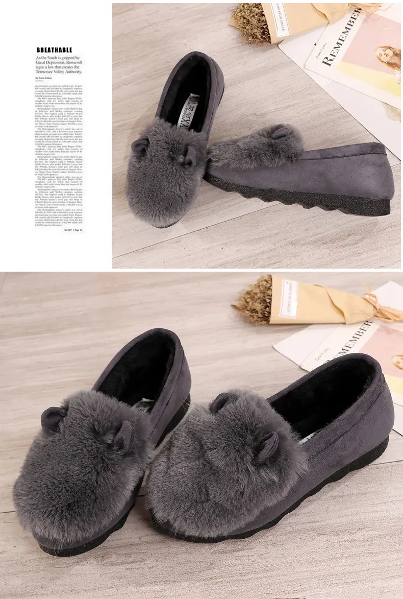 Rabbit Ear Furry Shoes for Women, Fleece-Lined Warm Loafers, 2025 New Autumn and Winter Versatile Flat-Soled Women's Cotton Shoes for Outdoor Wear — feature 21