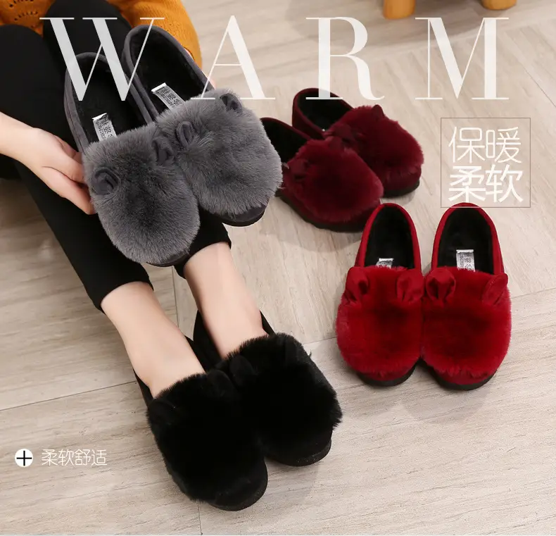 Rabbit Ear Furry Shoes for Women, Fleece-Lined Warm Loafers, 2025 New Autumn and Winter Versatile Flat-Soled Women's Cotton Shoes for Outdoor Wear — feature 4