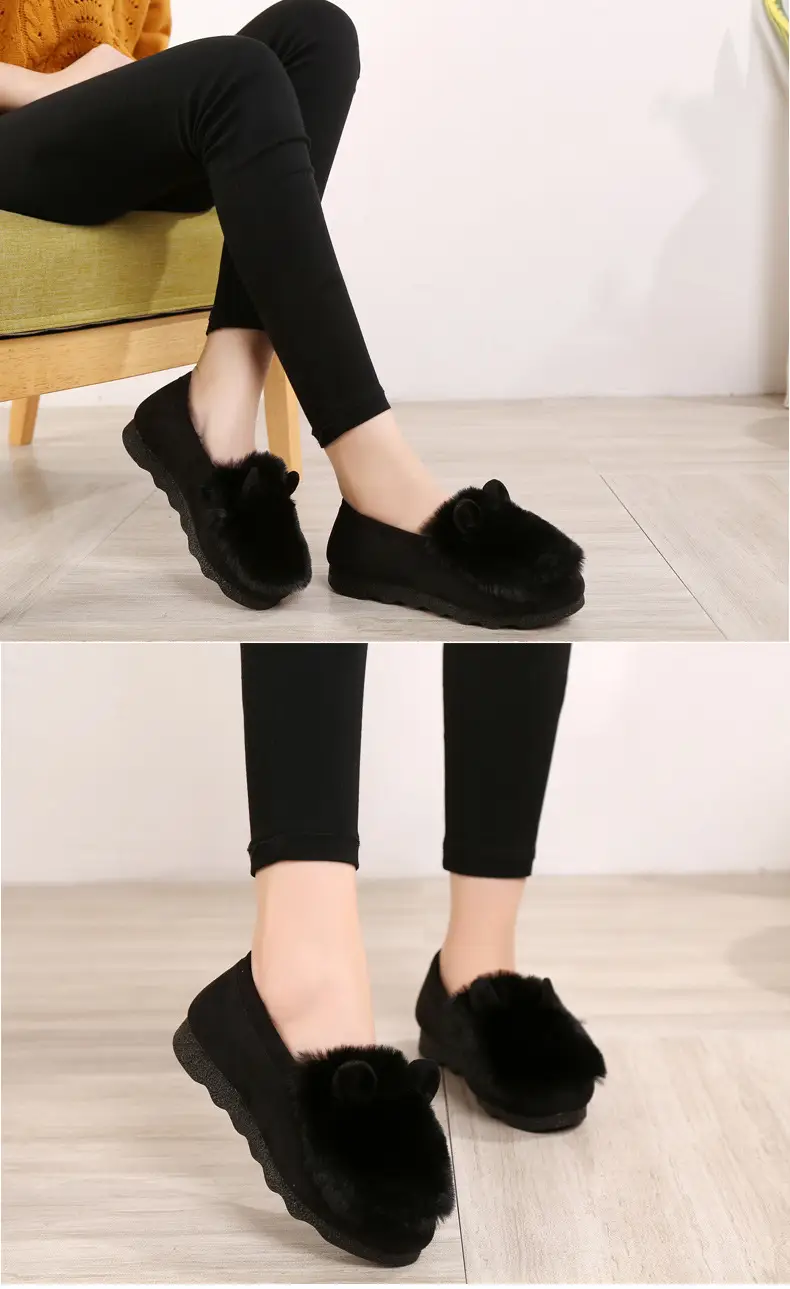 Rabbit Ear Furry Shoes for Women, Fleece-Lined Warm Loafers, 2025 New Autumn and Winter Versatile Flat-Soled Women's Cotton Shoes for Outdoor Wear — feature 8