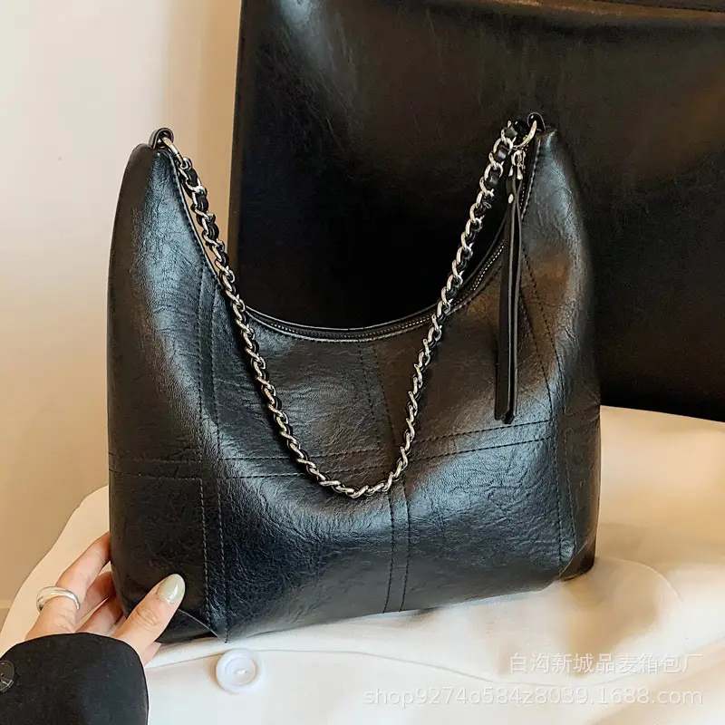 Brown Textured Lazy Shoulder Bag with Chain