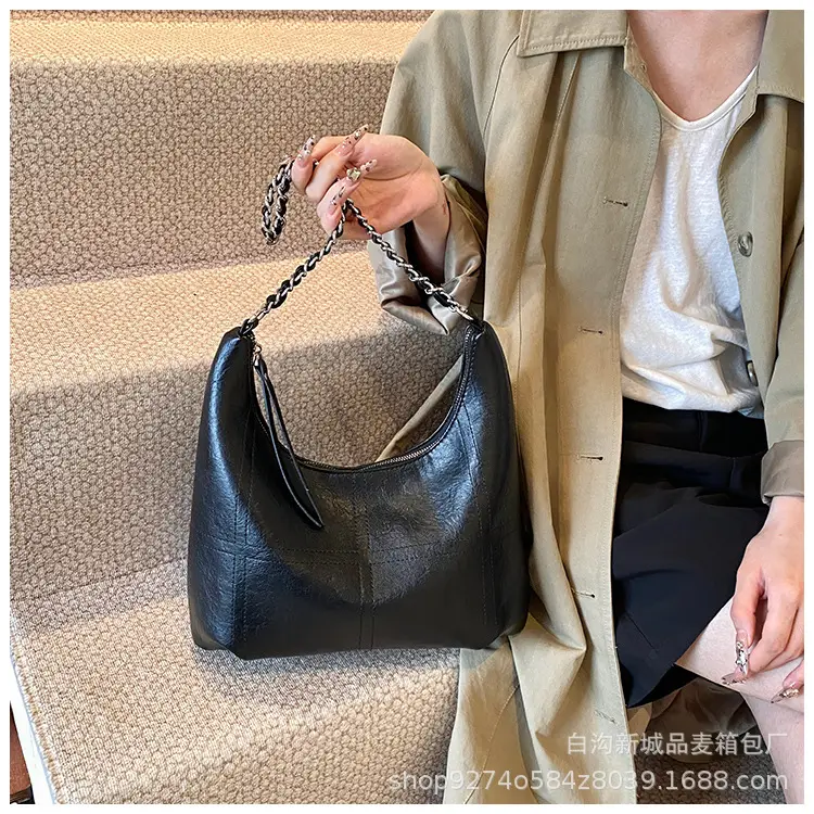 Brown Textured Lazy Shoulder Bag with Chain — feature 14