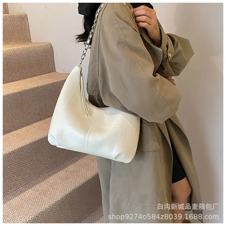 Brown Textured Lazy Shoulder Bag with Chain — feature 20