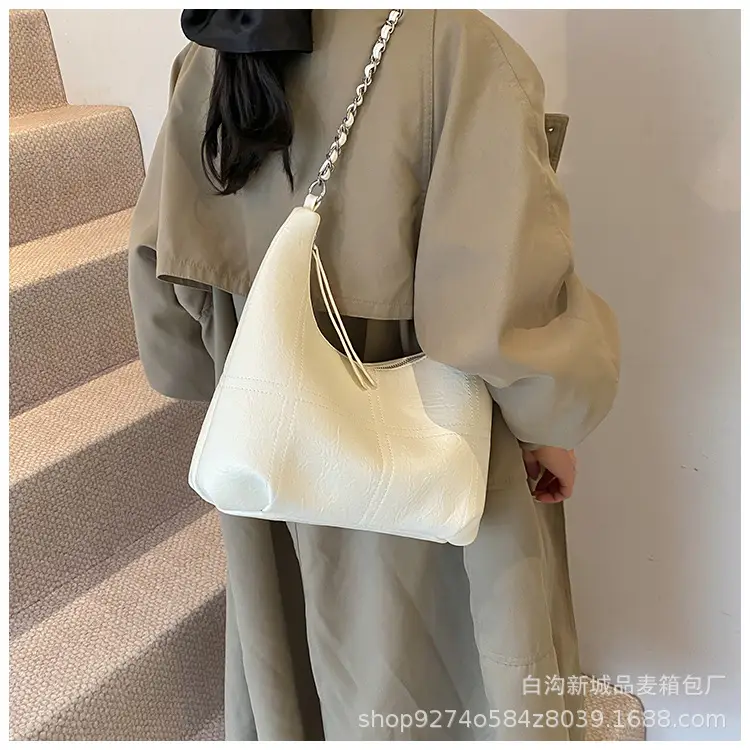 Brown Textured Lazy Shoulder Bag with Chain — feature 21