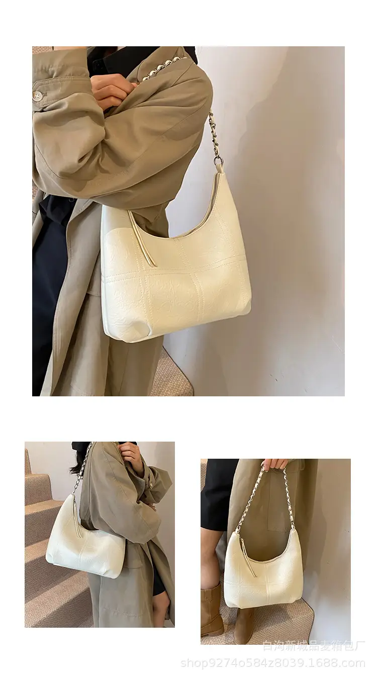 Brown Textured Lazy Shoulder Bag with Chain — feature 3