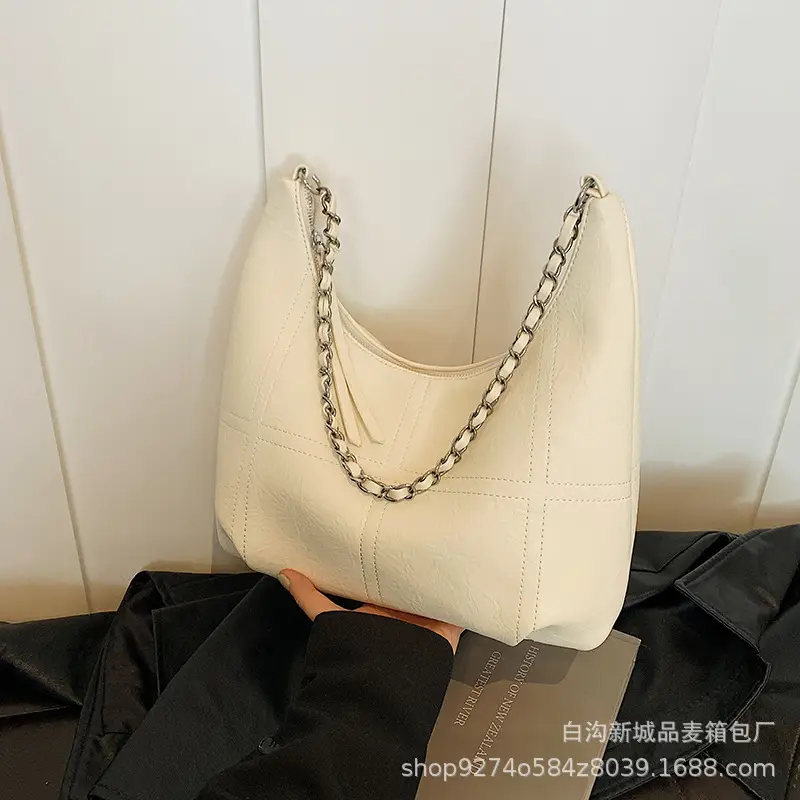 Brown Textured Lazy Shoulder Bag with Chain