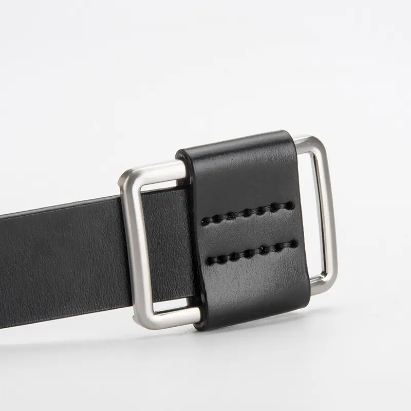 Black Leather Belt with Square Buckle for Women