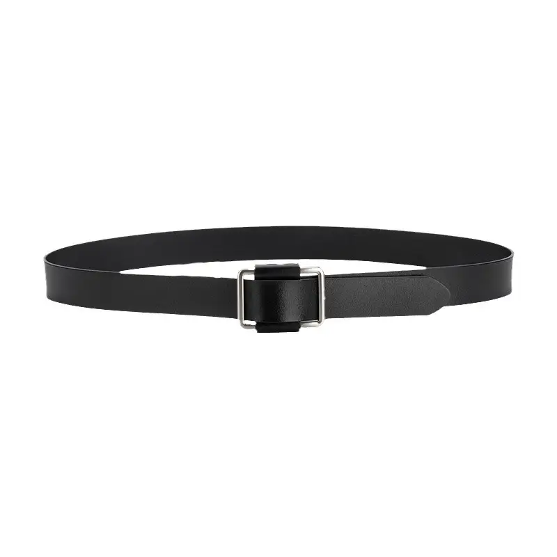 Black Leather Belt with Square Buckle for Women