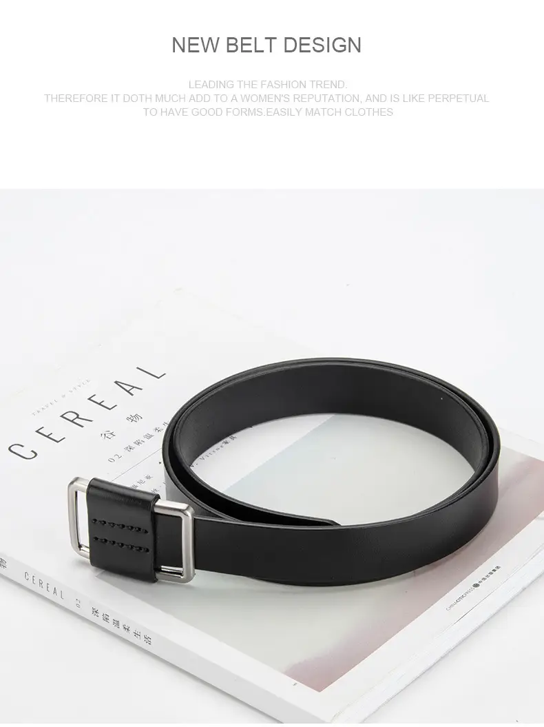 Black Leather Belt with Square Buckle for Women — feature 13
