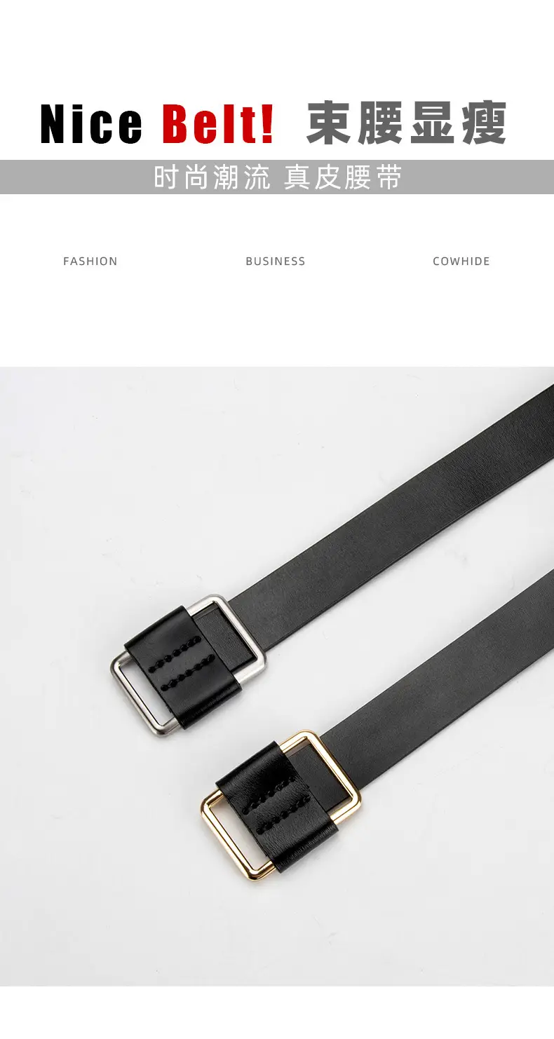 Black Leather Belt with Square Buckle for Women — feature 3