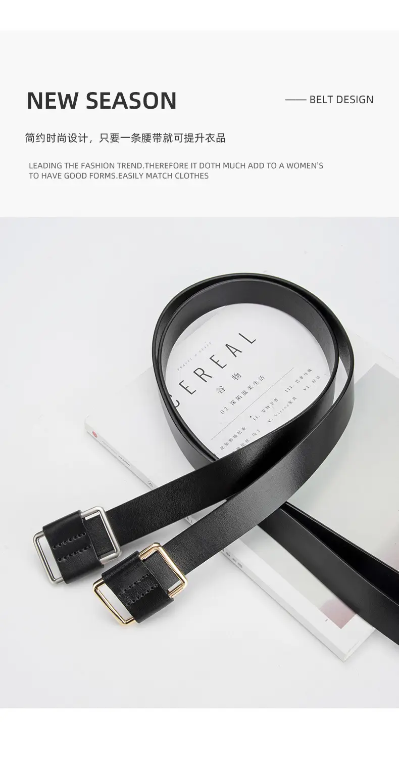 Black Leather Belt with Square Buckle for Women — feature 4