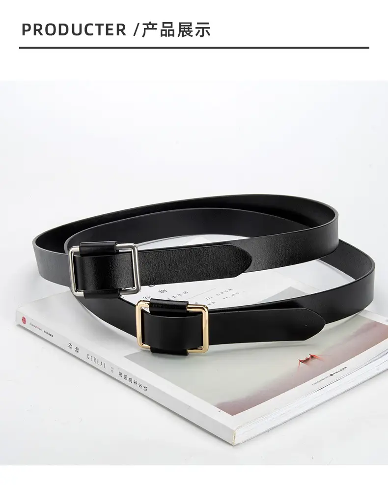 Black Leather Belt with Square Buckle for Women — feature 9
