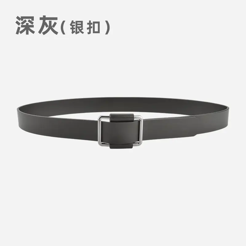 Black Leather Belt with Square Buckle for Women