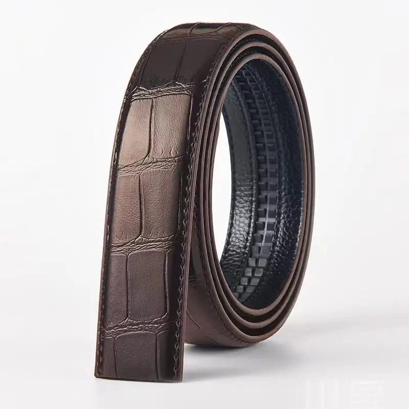Men's Brown Croc Embossed Belt 3.5cm Automatic Buckle