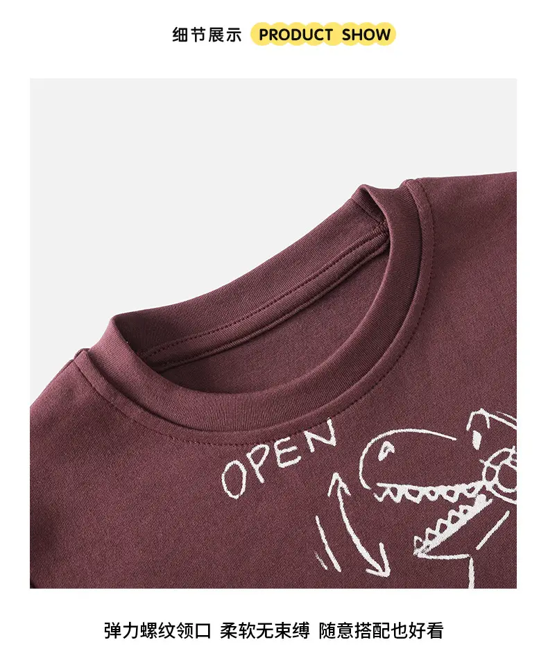 Kids Dinosaur Letter T-Shirt Brown Long Sleeve Cotton — feature 8