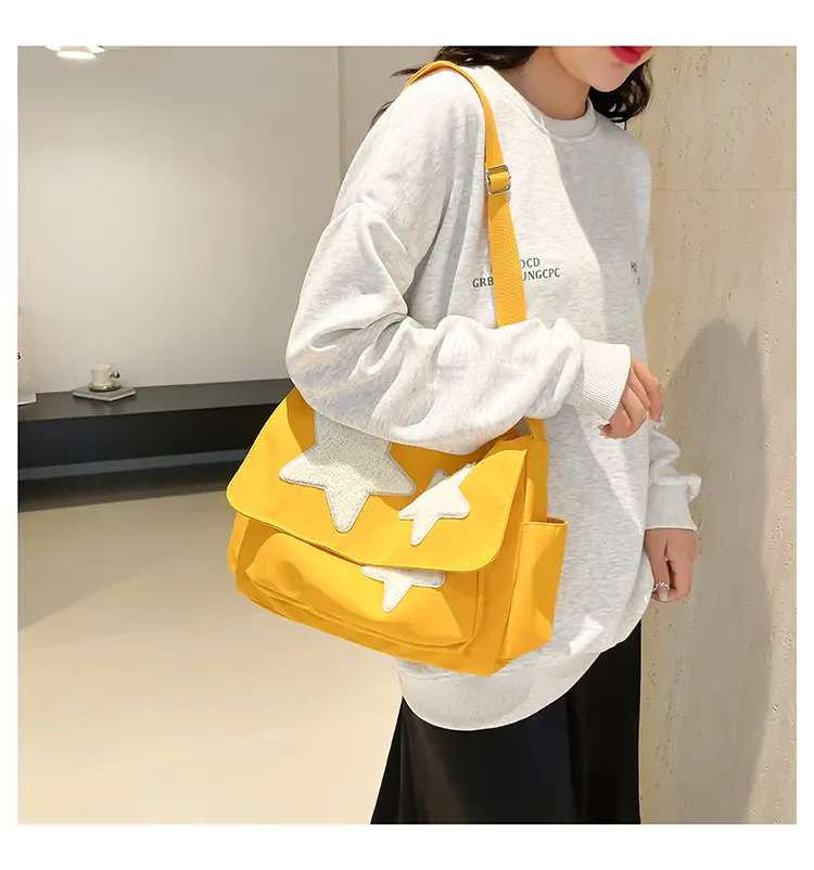 Women's Yellow Star Shoulder Bag Canvas Large Capacity — feature 15