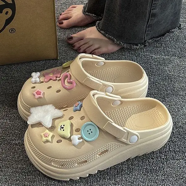 Super Cute Soft Girl Style~Ins Cute Patterned Clogs for Women 2026 Summer New Thick-Soled Non-Slip Beach Sandals - Image 9