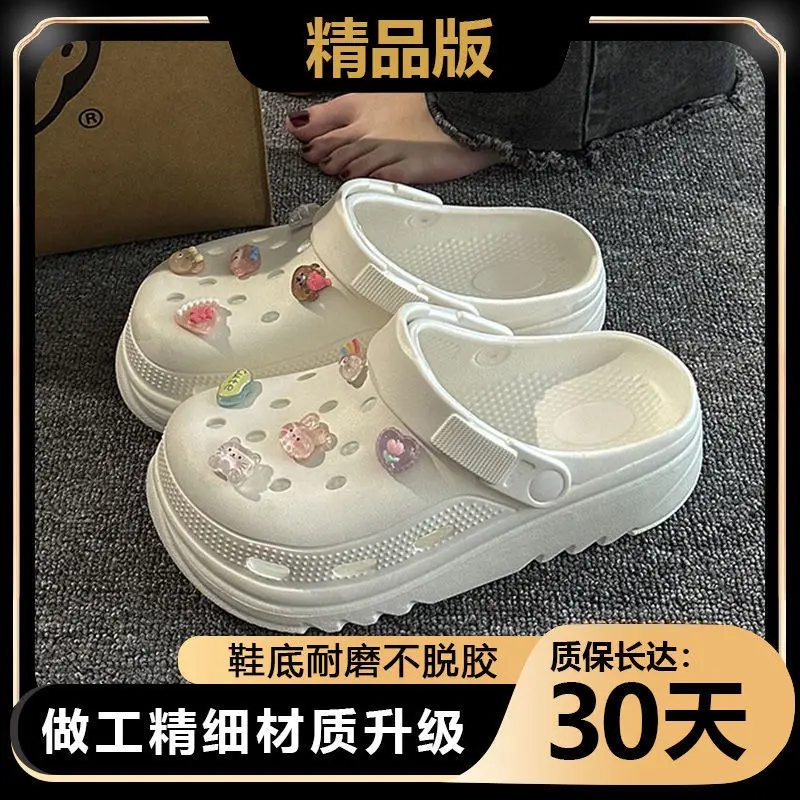 High-heeled EVA Couple's Cave Shoes Men's 2024 Thick Bottom Non-slip Non-smelly Beach Baotou Slippers for Women - Image 2