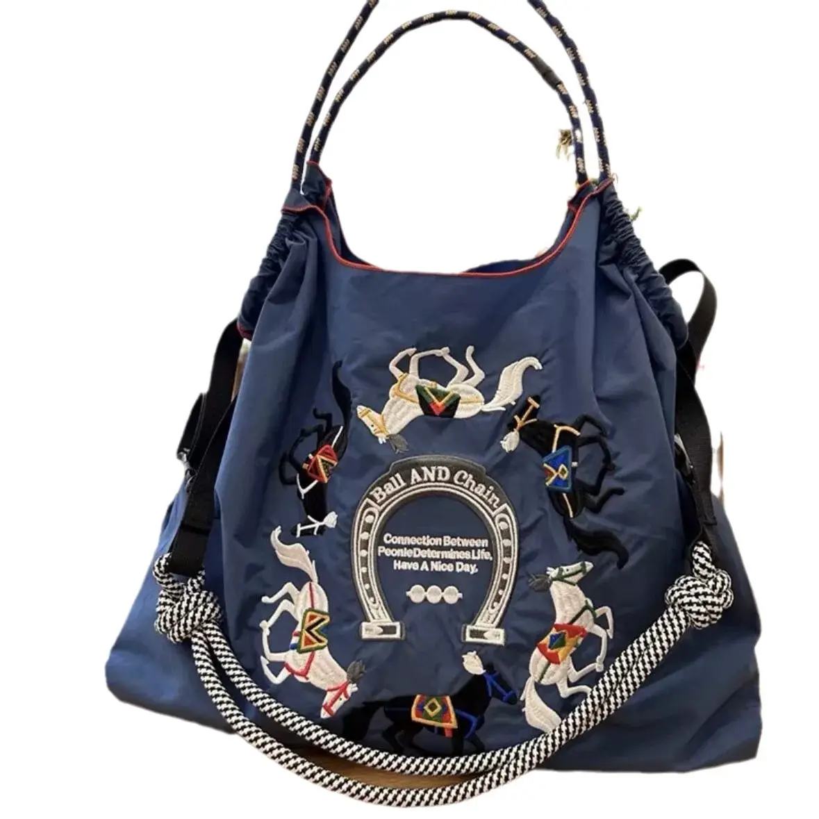 Japanese Embroidered Blue Shoulder Bag for Women - Image 90