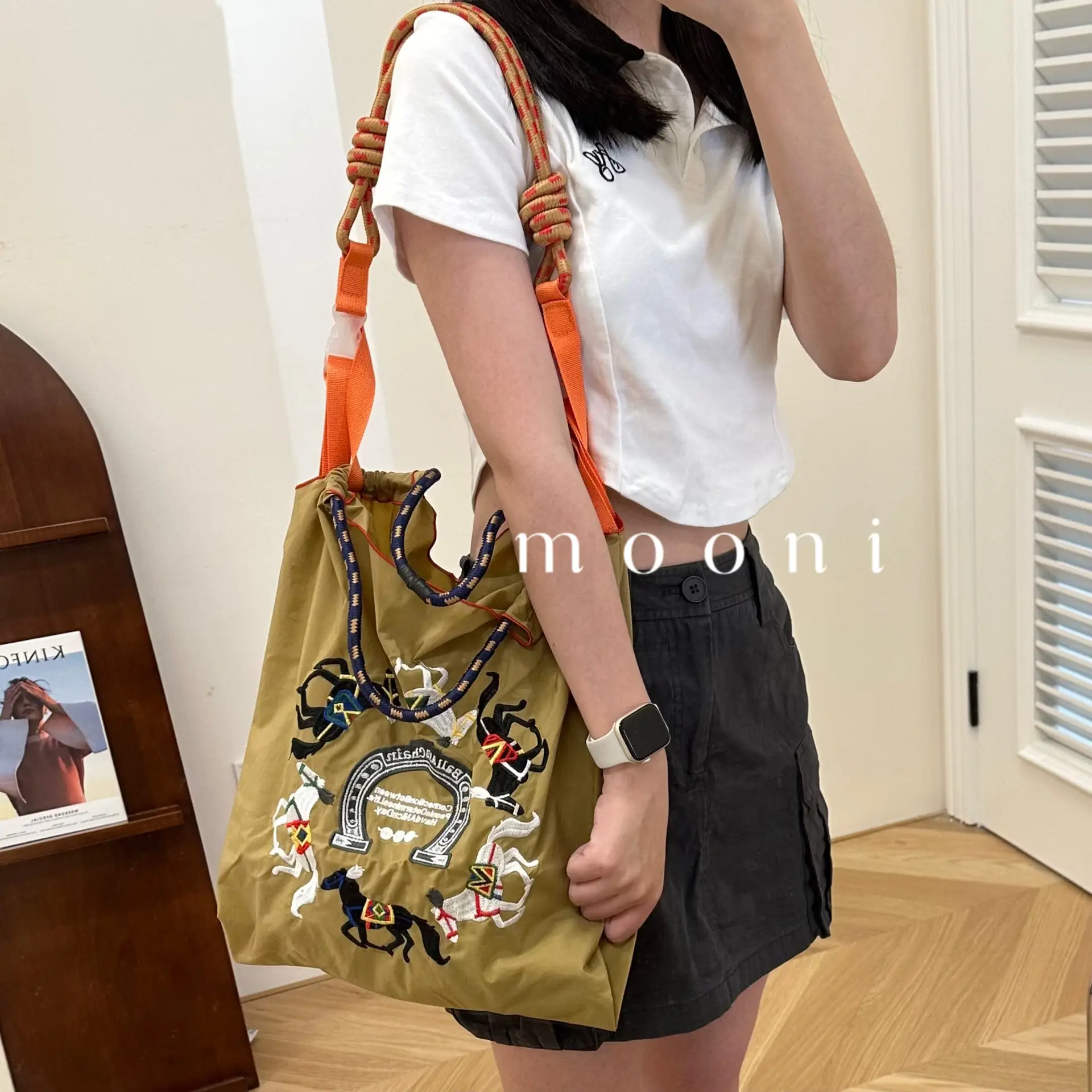 Japanese Embroidered Blue Shoulder Bag for Women — feature 5