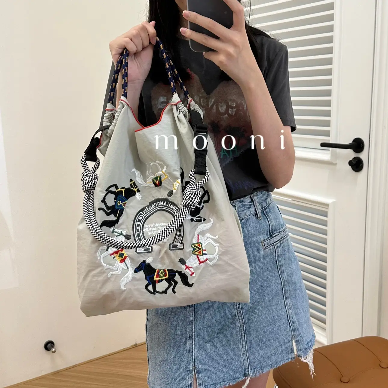Japanese Embroidered Blue Shoulder Bag for Women — feature 8