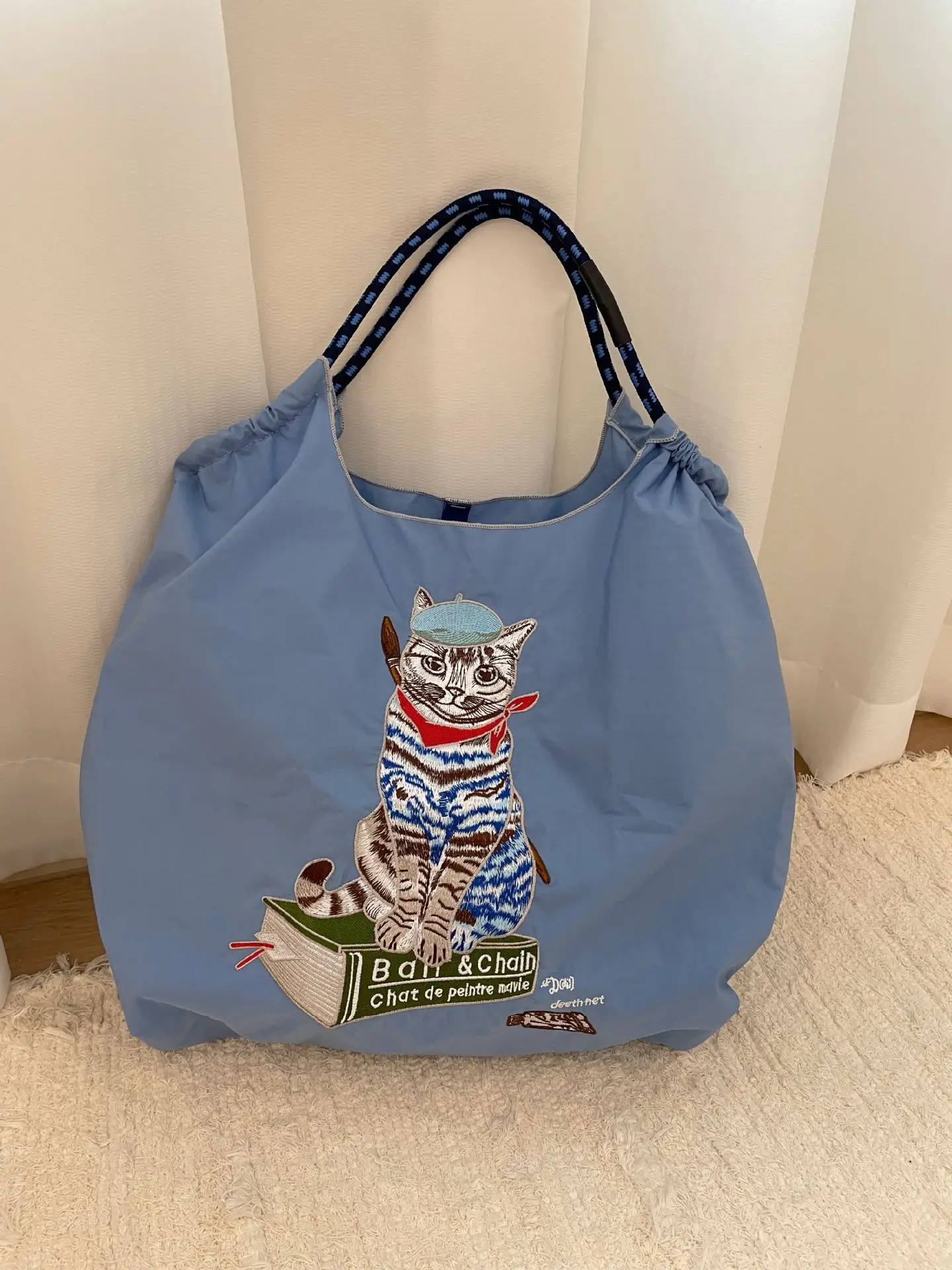 Japanese Embroidered Blue Shoulder Bag for Women - Image 36