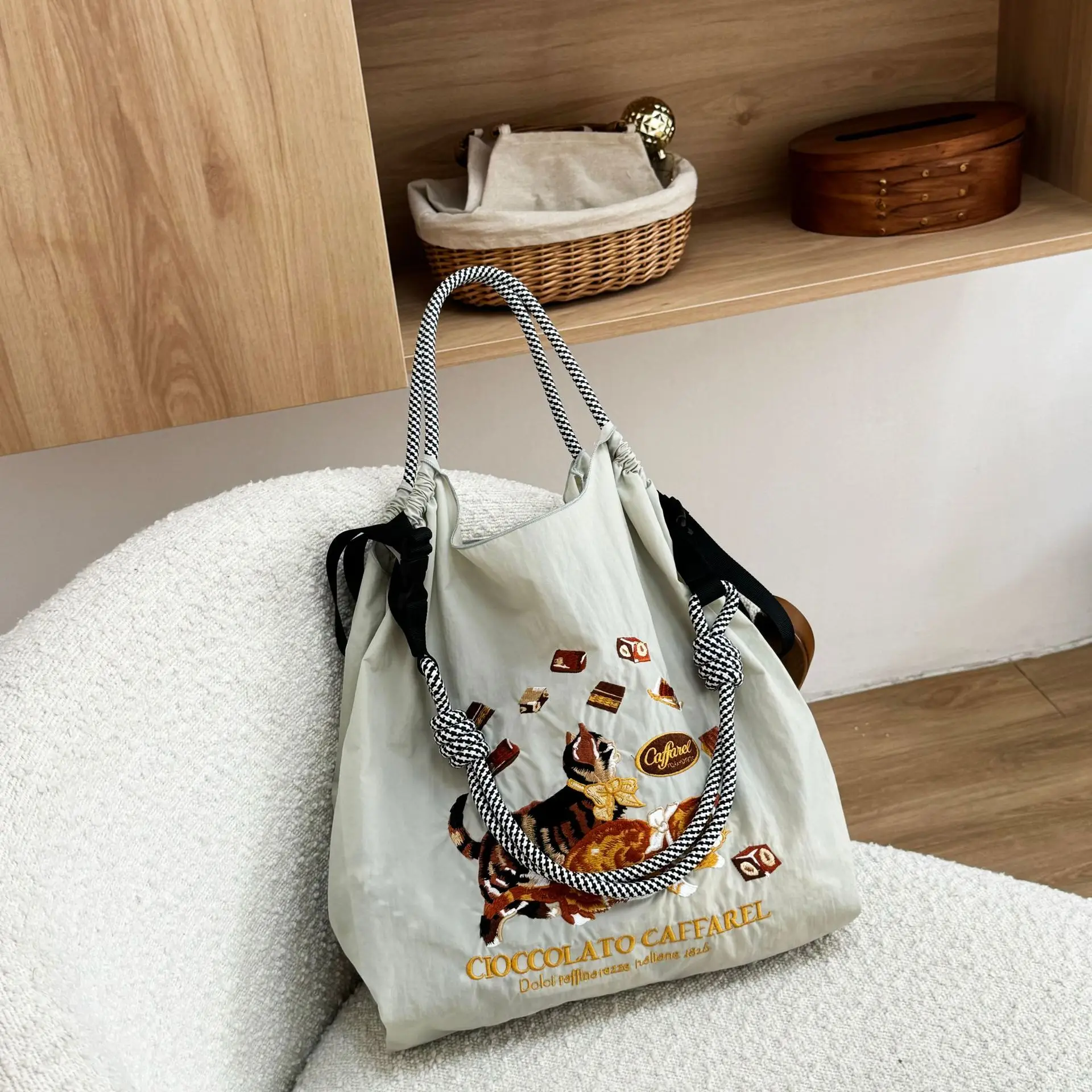 Japanese Embroidered Blue Shoulder Bag for Women - Image 55