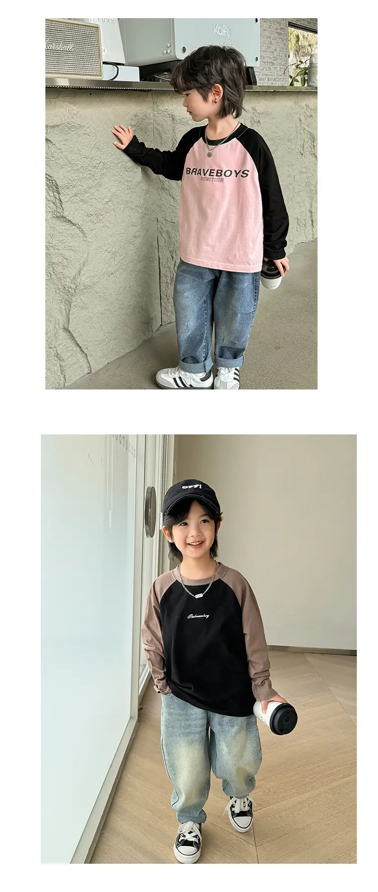 Boys Pure Cotton Long Sleeve T-Shirt Blue White 2026 β feature 17