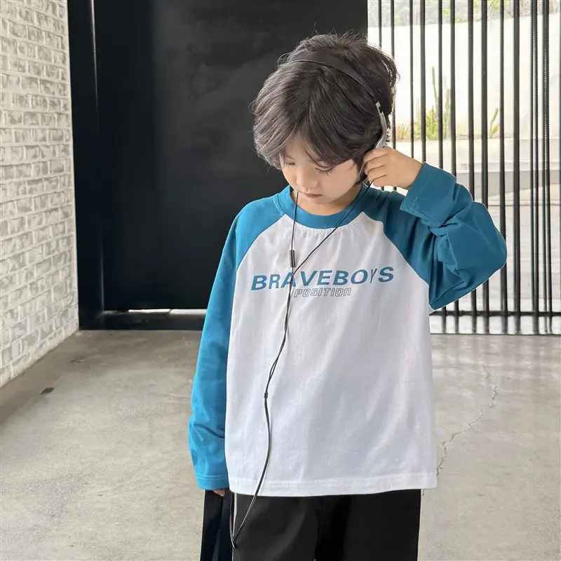 Boys Pure Cotton Long Sleeve T-Shirt Blue White 2026 - Image 3