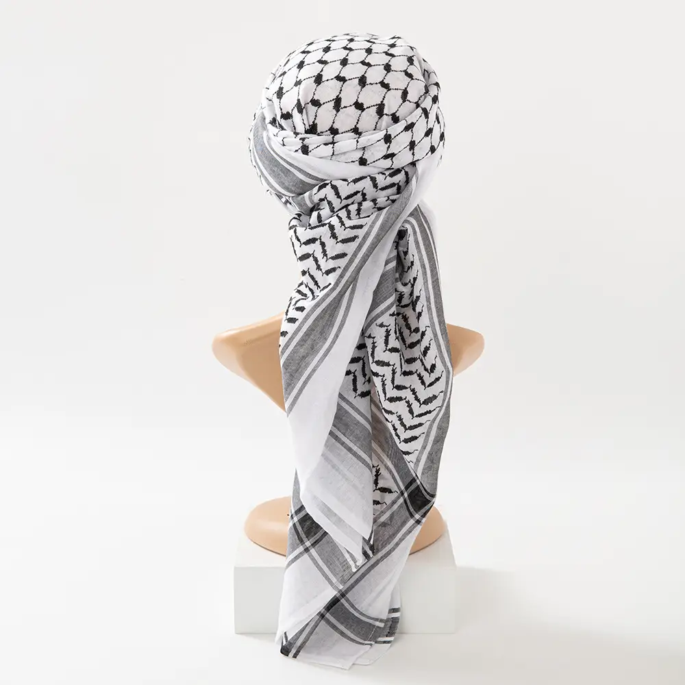 New Jacquard Turban Scarf White Black Geometric Pattern - Image 5