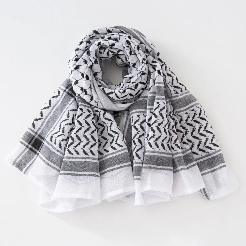 New Jacquard Turban Scarf White Black Geometric Pattern — feature 10