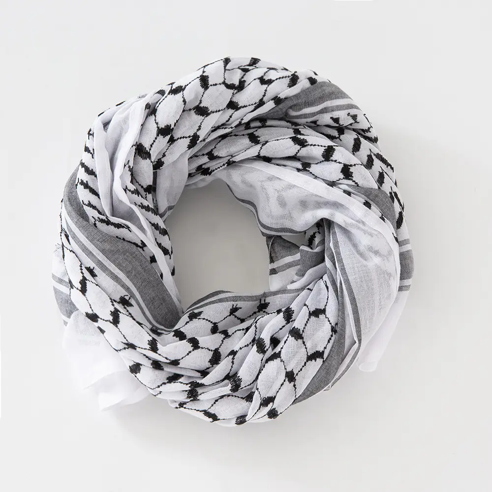 New Jacquard Turban Scarf White Black Geometric Pattern — feature 13