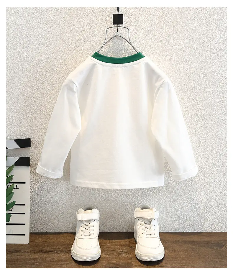 Children's White Dinosaur T-shirt Cotton Spring Autumn Top — feature 8