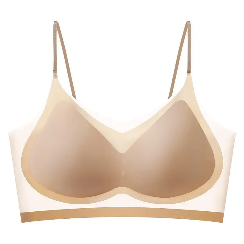 Ultra-thin seamless ice-feeling suspenders beautiful back underwear breathable and comfortable without steel ring fixed cup gathered bra women's summer
