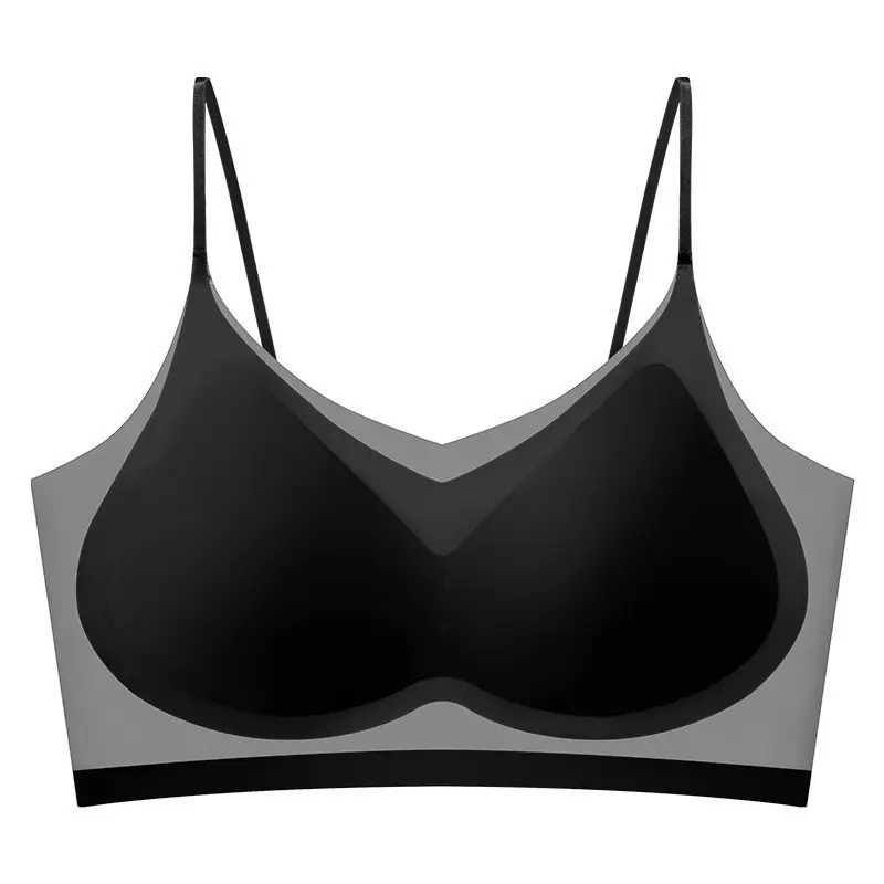Ultra-thin seamless ice-feeling suspenders beautiful back underwear breathable and comfortable without steel ring fixed cup gathered bra women's summer