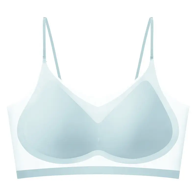 Ultra-thin seamless ice-feeling suspenders beautiful back underwear breathable and comfortable without steel ring fixed cup gathered bra women's summer