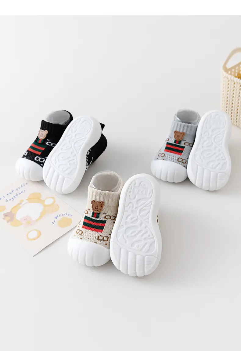Baby Sneakers Black Embroidered 1-3Yr Soft Indoor Socks — feature 9