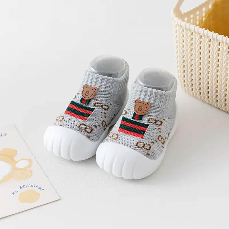 Baby Sneakers Black Embroidered 1-3Yr Soft Indoor Socks