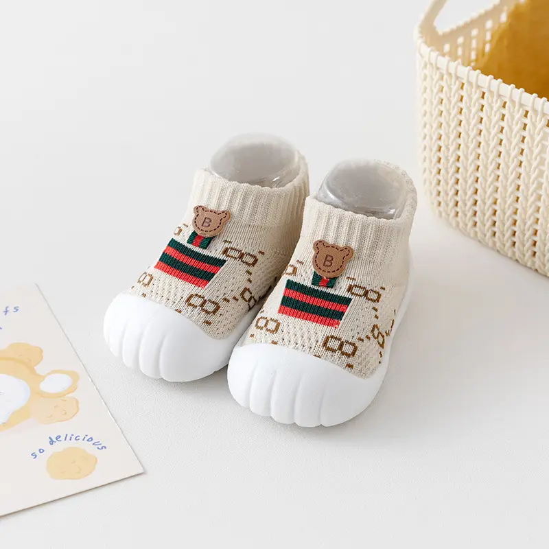 Baby Sneakers Black Embroidered 1-3Yr Soft Indoor Socks