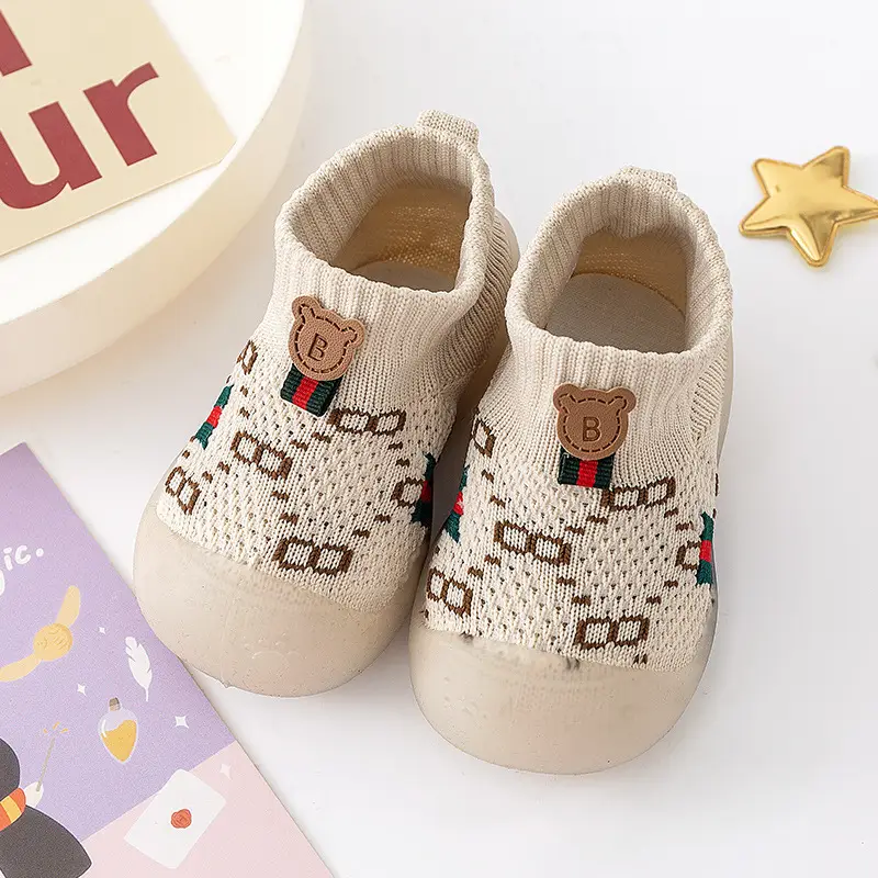 Baby Sneakers Black Embroidered 1-3Yr Soft Indoor Socks