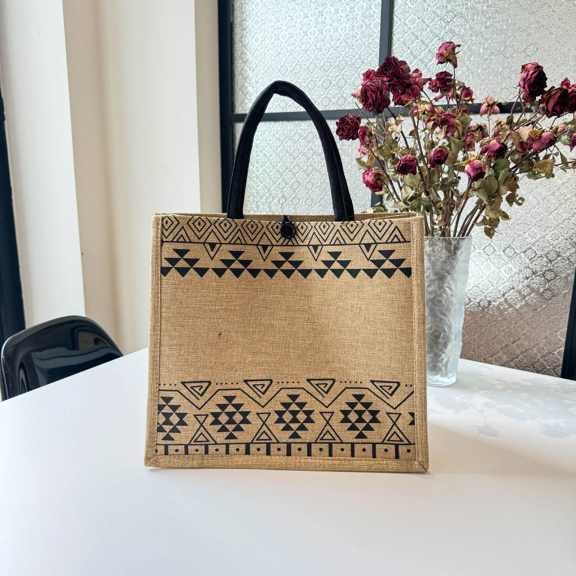 Linen Women's Commuter Bag with Geometric Print — feature 11