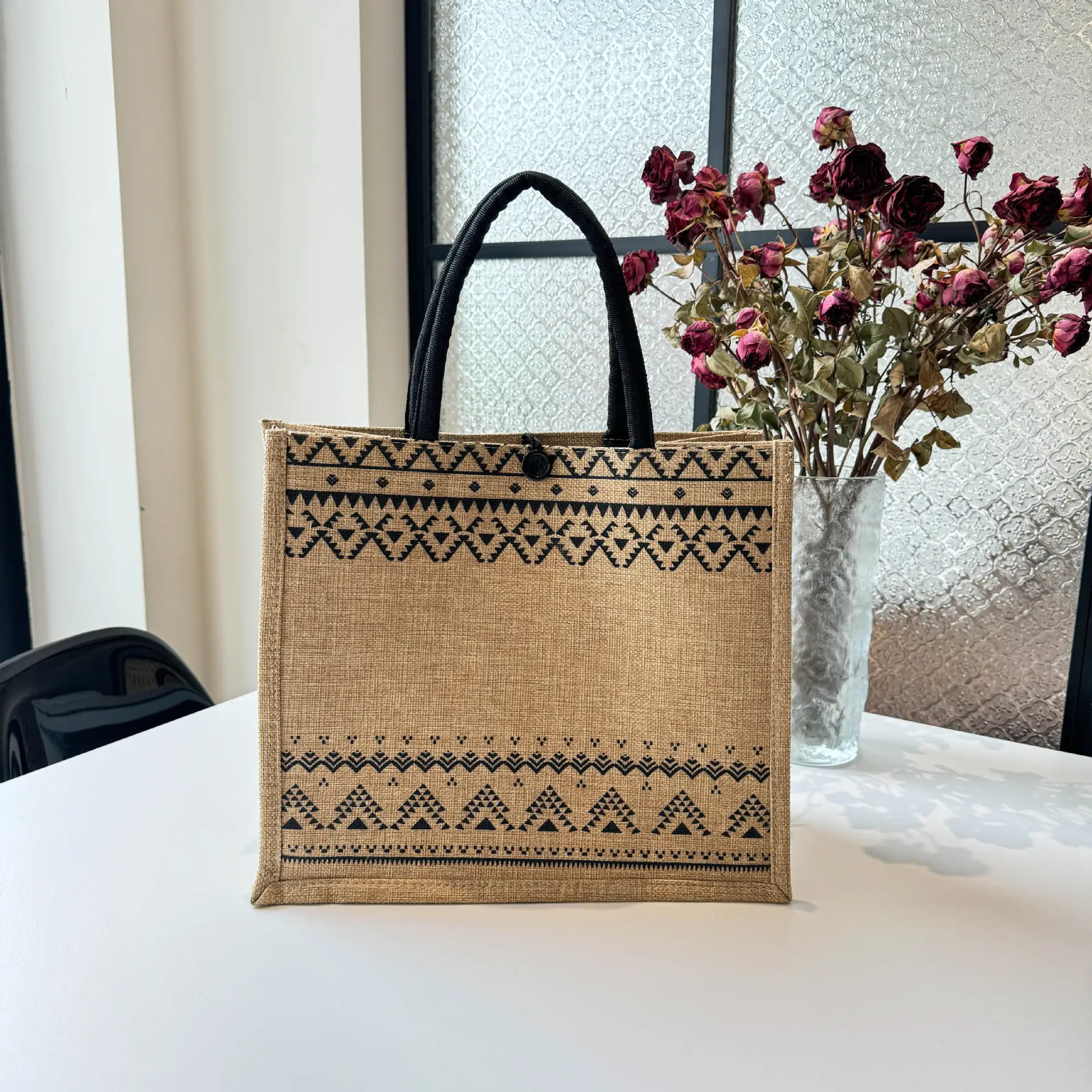 Linen Women's Commuter Bag with Geometric Print — feature 9