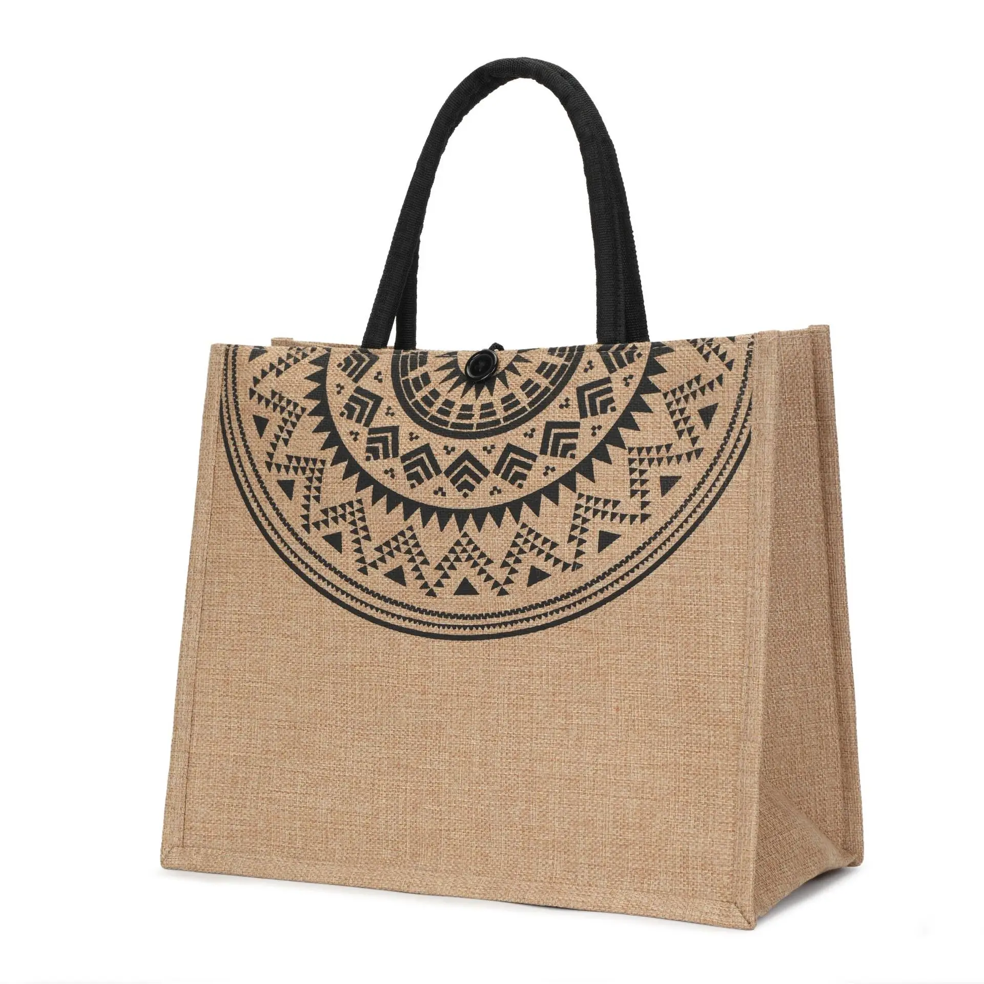 Linen Women's Commuter Bag with Geometric Print - Image 3