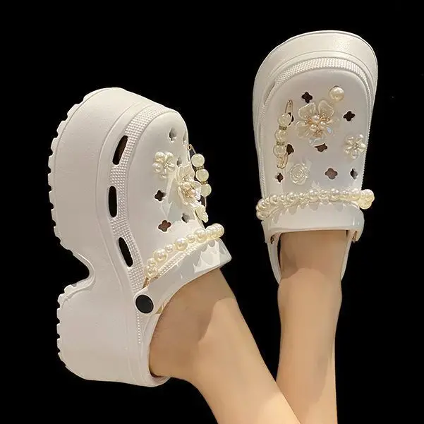 Women's Beige Pearl Croc Sandals Summer Non-Slip - Image 6
