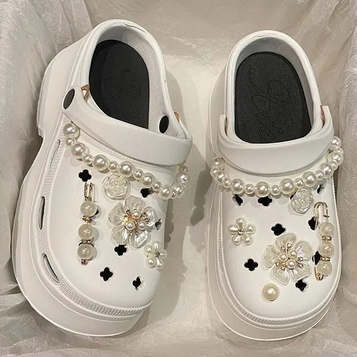 Women's Beige Pearl Croc Sandals Summer Non-Slip - Image 7