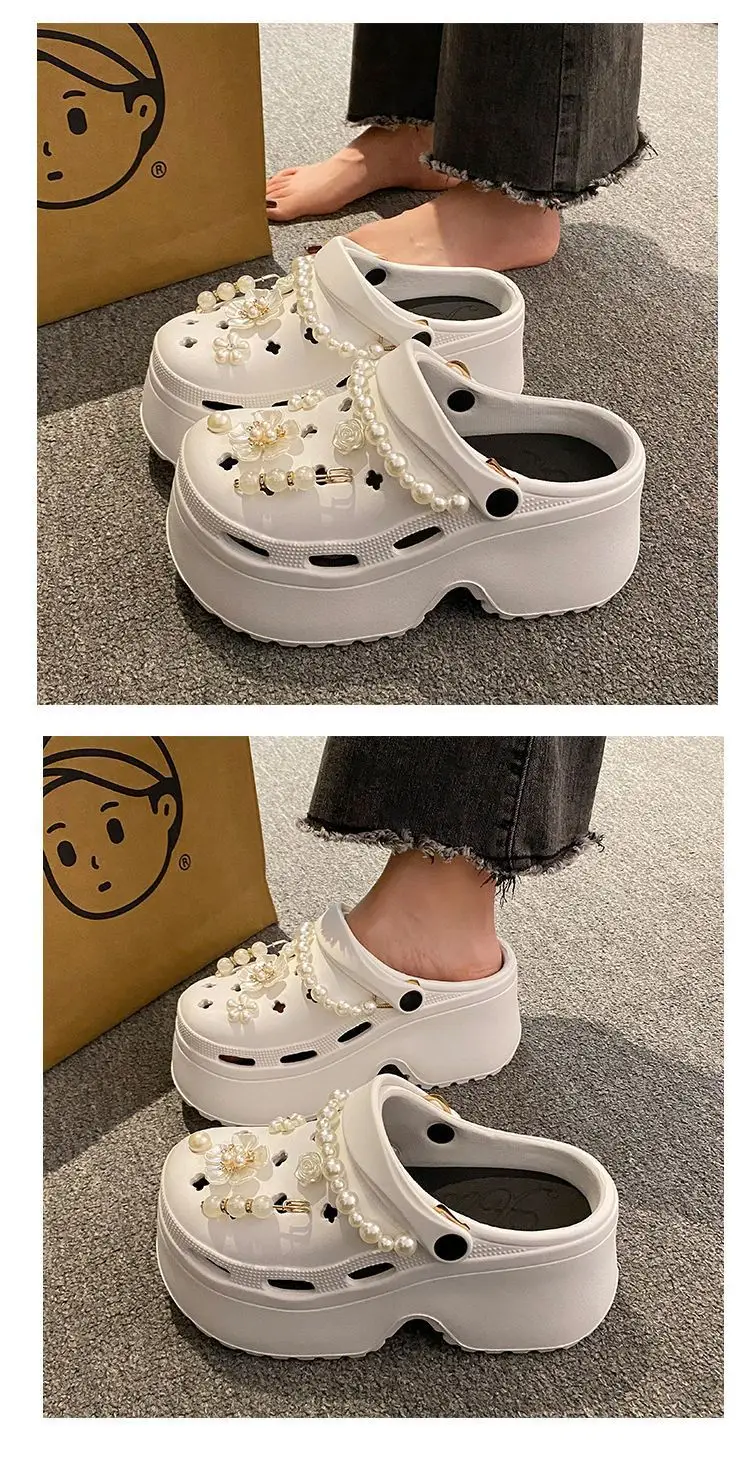 Women's Beige Pearl Croc Sandals Summer Non-Slip — feature 13