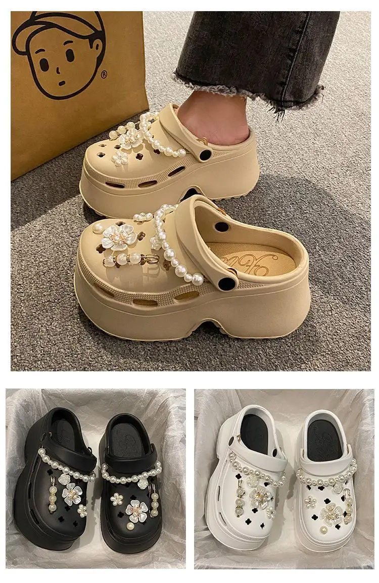 Women's Beige Pearl Croc Sandals Summer Non-Slip — feature 14