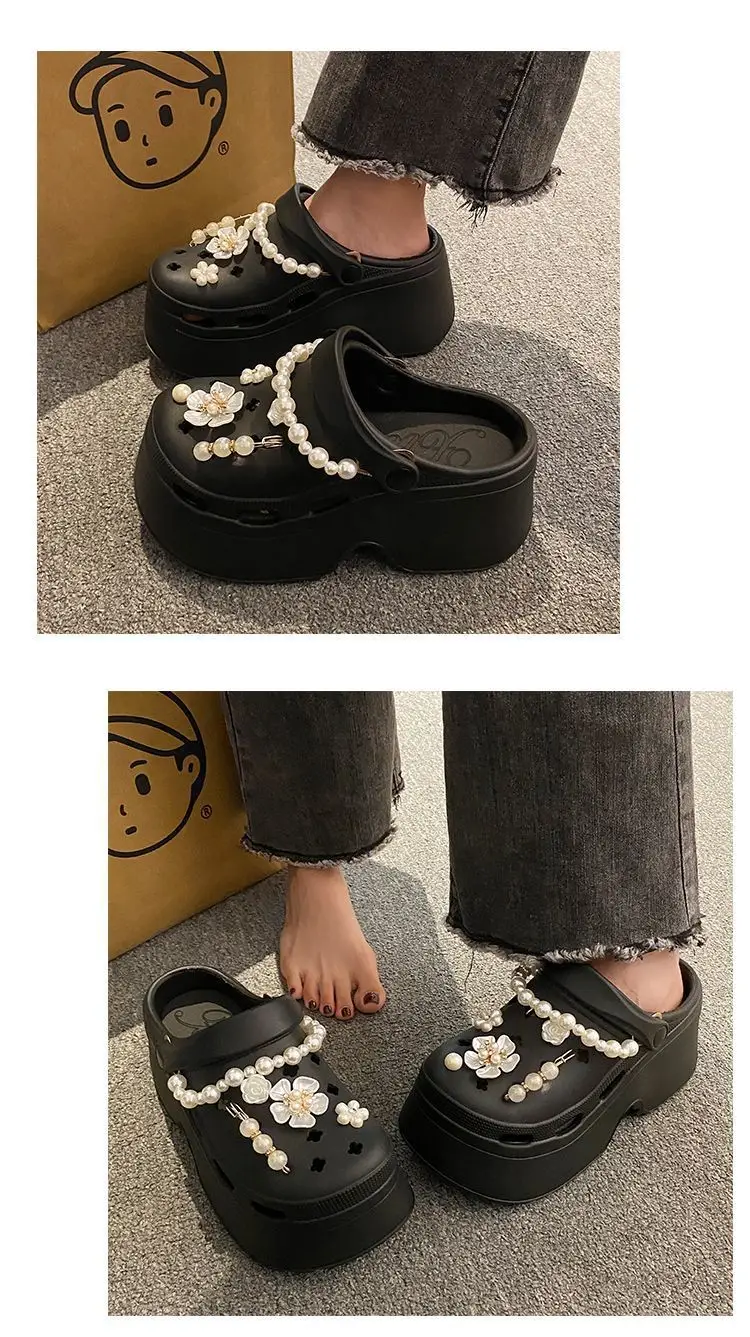 Women's Beige Pearl Croc Sandals Summer Non-Slip — feature 15