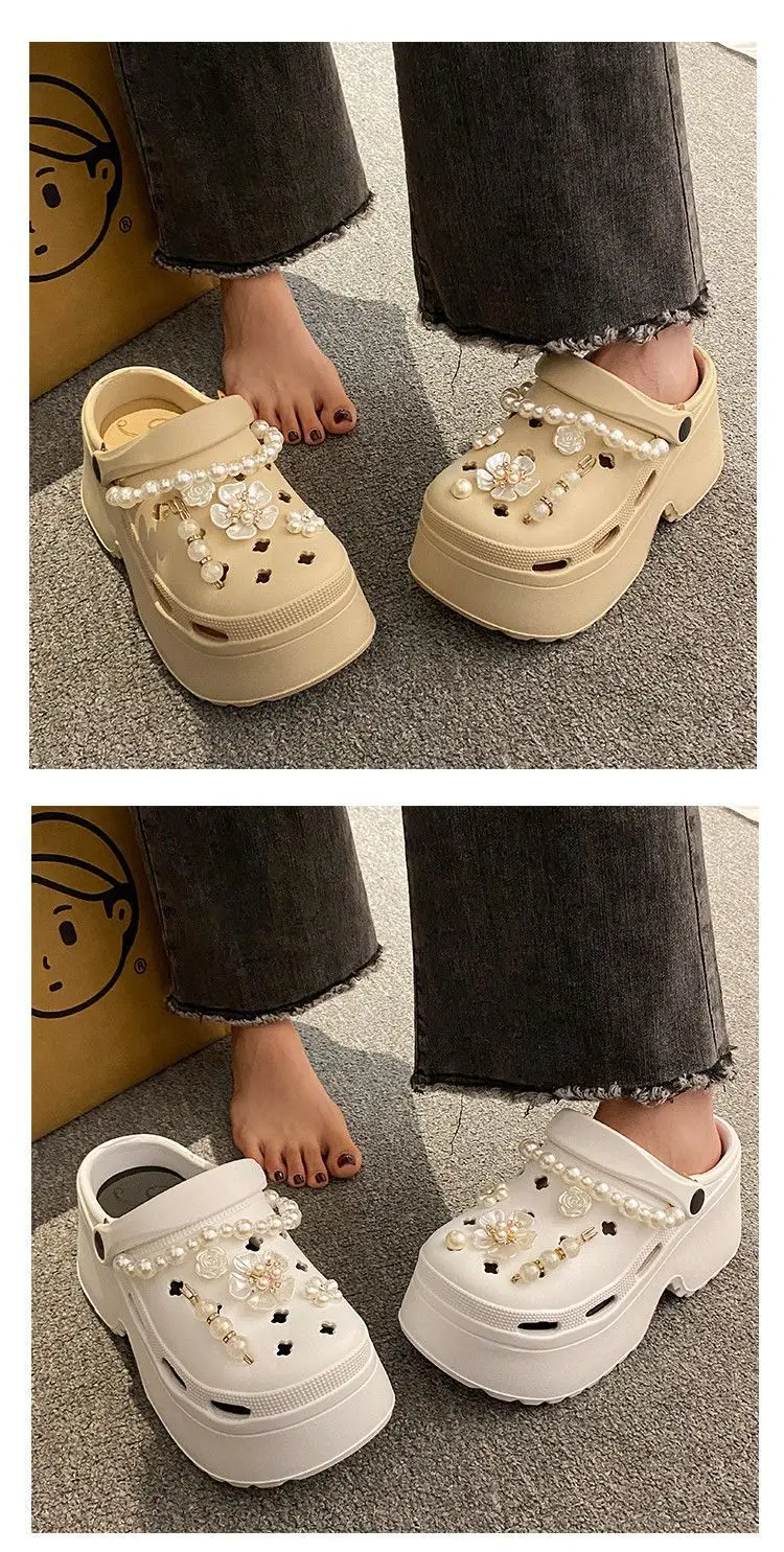 Women's Beige Pearl Croc Sandals Summer Non-Slip — feature 16